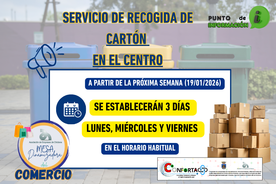 HORARIO DE RECOGIDA DE CARTÓN EN EL CENTRO DE CHICLANA