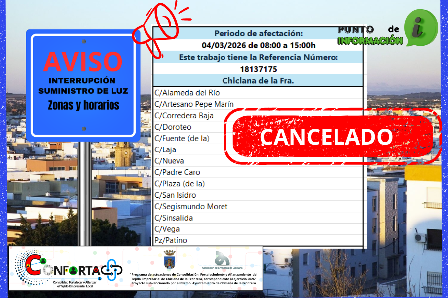 QUEDA CANCELADO EL AVISO DE INTERRUPCIÓN DE SUMINISTRO DE LUZ CON FECHA 04/03/2026